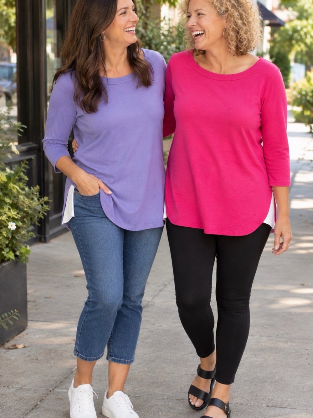 Set of 2 - Isaac Mizrahi Scoop Neck 3/4 Sleeve Tunic Tops with Hem detail